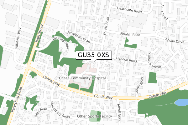 GU35 0XS map - large scale - OS Open Zoomstack (Ordnance Survey)