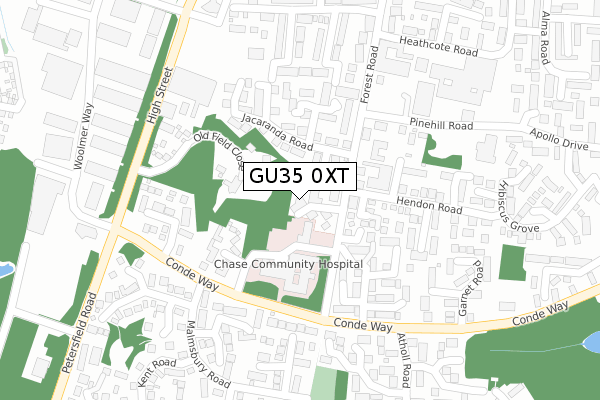 GU35 0XT map - large scale - OS Open Zoomstack (Ordnance Survey)