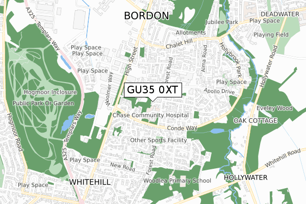 GU35 0XT map - small scale - OS Open Zoomstack (Ordnance Survey)