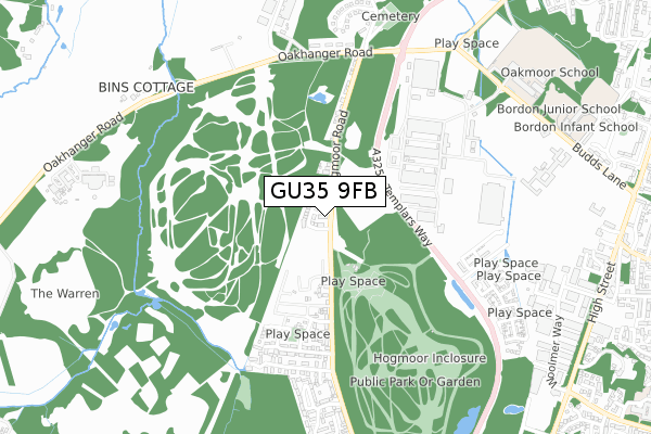 GU35 9FB map - small scale - OS Open Zoomstack (Ordnance Survey)