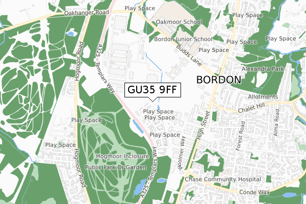 GU35 9FF map - small scale - OS Open Zoomstack (Ordnance Survey)