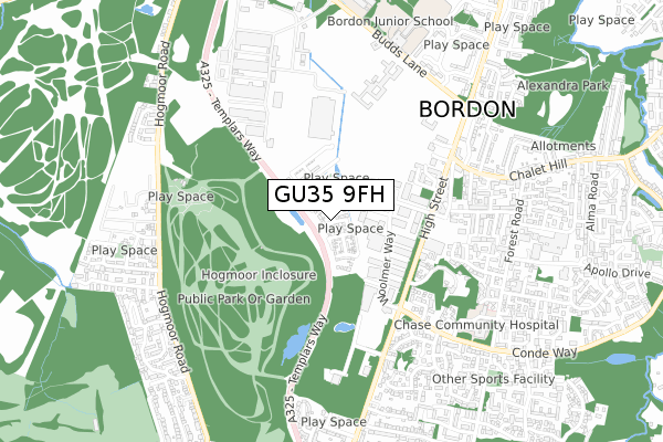 GU35 9FH map - small scale - OS Open Zoomstack (Ordnance Survey)