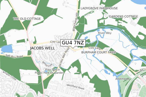 GU4 7NZ map - small scale - OS Open Zoomstack (Ordnance Survey)