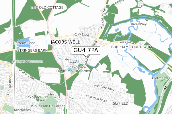 GU4 7PA map - small scale - OS Open Zoomstack (Ordnance Survey)