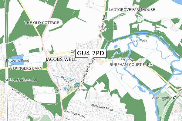 GU4 7PD map - small scale - OS Open Zoomstack (Ordnance Survey)