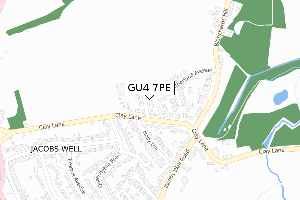 GU4 7PE map - large scale - OS Open Zoomstack (Ordnance Survey)