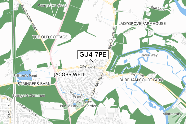 GU4 7PE map - small scale - OS Open Zoomstack (Ordnance Survey)