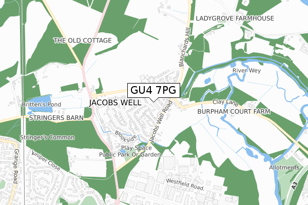 GU4 7PG map - small scale - OS Open Zoomstack (Ordnance Survey)