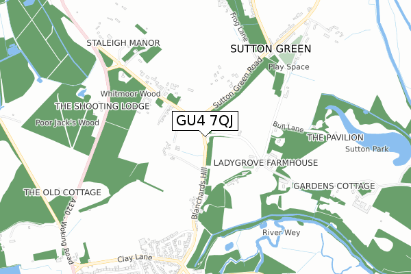 GU4 7QJ map - small scale - OS Open Zoomstack (Ordnance Survey)