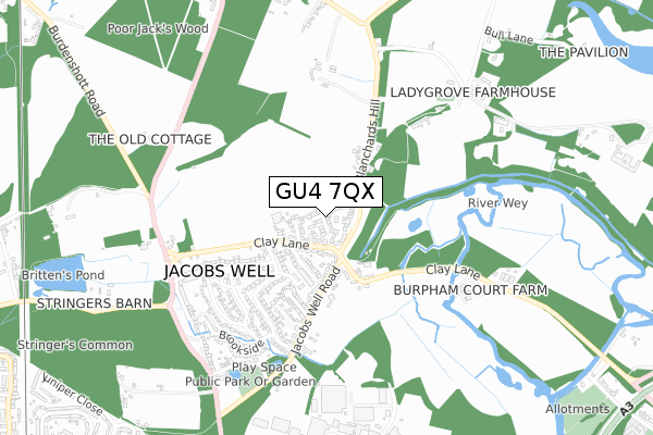 GU4 7QX map - small scale - OS Open Zoomstack (Ordnance Survey)