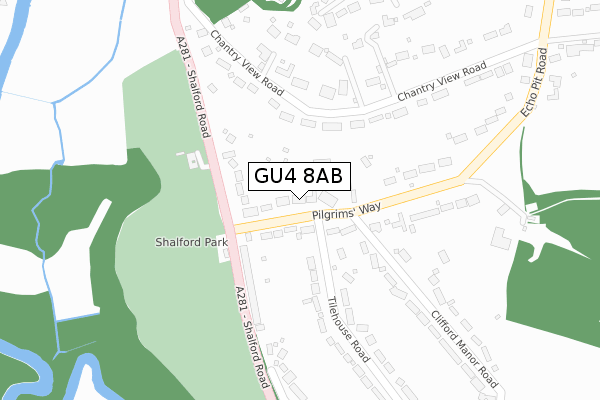 GU4 8AB map - large scale - OS Open Zoomstack (Ordnance Survey)