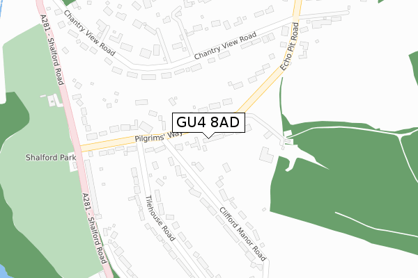 GU4 8AD map - large scale - OS Open Zoomstack (Ordnance Survey)