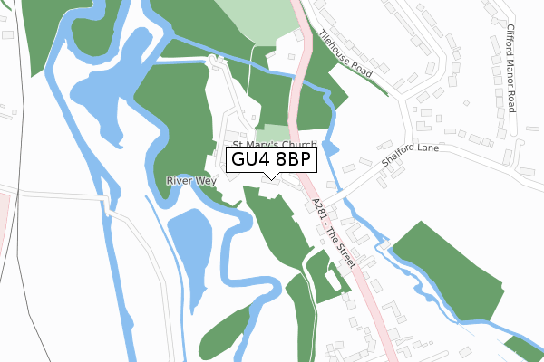 GU4 8BP map - large scale - OS Open Zoomstack (Ordnance Survey)