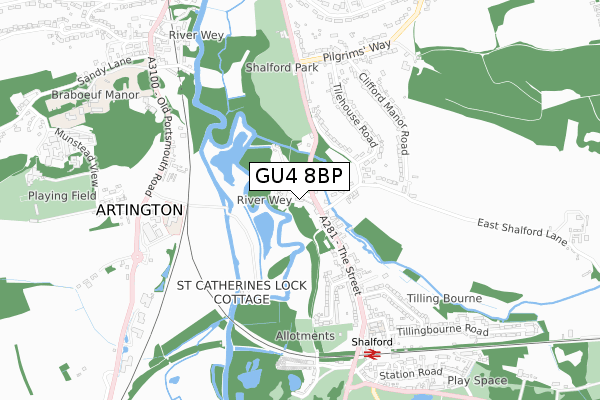 GU4 8BP map - small scale - OS Open Zoomstack (Ordnance Survey)