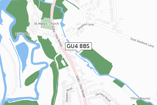 GU4 8BS map - large scale - OS Open Zoomstack (Ordnance Survey)