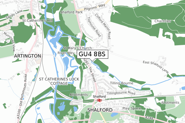 GU4 8BS map - small scale - OS Open Zoomstack (Ordnance Survey)