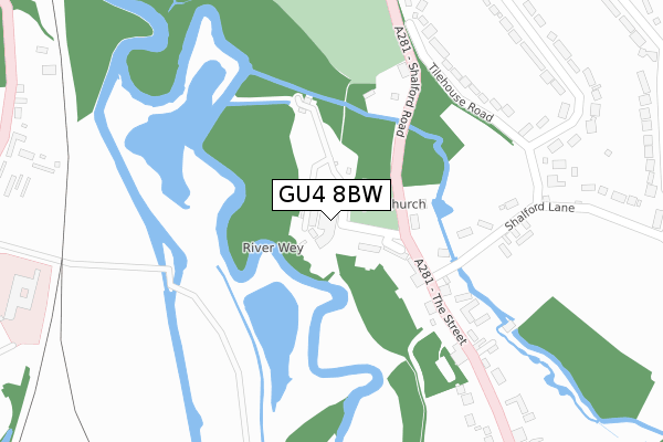 GU4 8BW map - large scale - OS Open Zoomstack (Ordnance Survey)