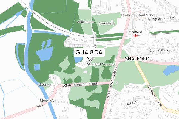 GU4 8DA map - large scale - OS Open Zoomstack (Ordnance Survey)