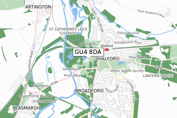 GU4 8DA map - small scale - OS Open Zoomstack (Ordnance Survey)