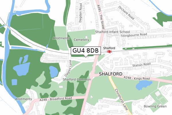 GU4 8DB map - large scale - OS Open Zoomstack (Ordnance Survey)