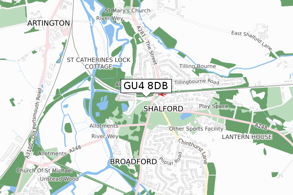 GU4 8DB map - small scale - OS Open Zoomstack (Ordnance Survey)