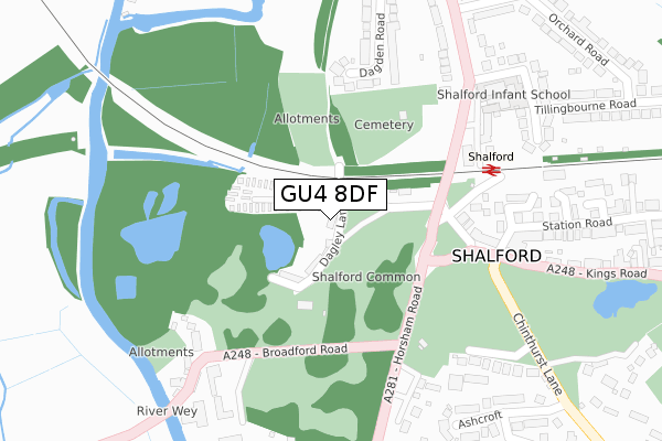 GU4 8DF map - large scale - OS Open Zoomstack (Ordnance Survey)