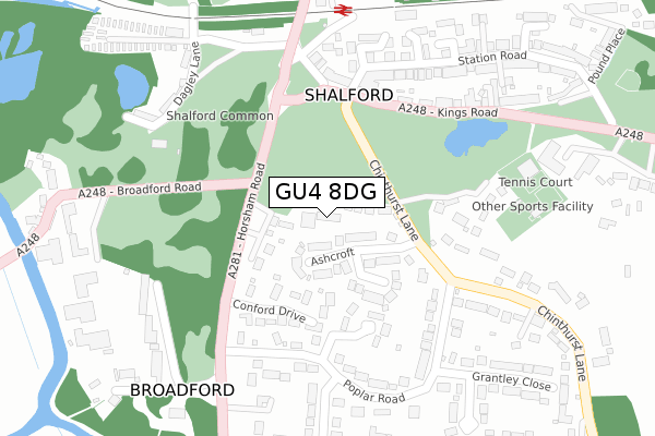 GU4 8DG map - large scale - OS Open Zoomstack (Ordnance Survey)