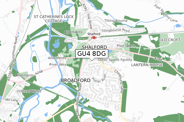 GU4 8DG map - small scale - OS Open Zoomstack (Ordnance Survey)