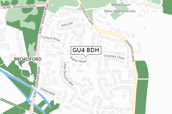 GU4 8DH map - large scale - OS Open Zoomstack (Ordnance Survey)