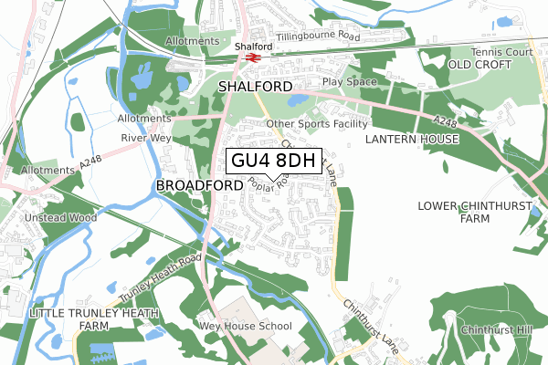 GU4 8DH map - small scale - OS Open Zoomstack (Ordnance Survey)