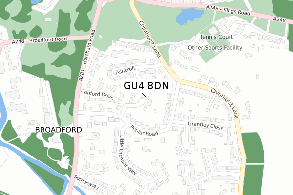 GU4 8DN map - large scale - OS Open Zoomstack (Ordnance Survey)