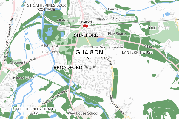 GU4 8DN map - small scale - OS Open Zoomstack (Ordnance Survey)