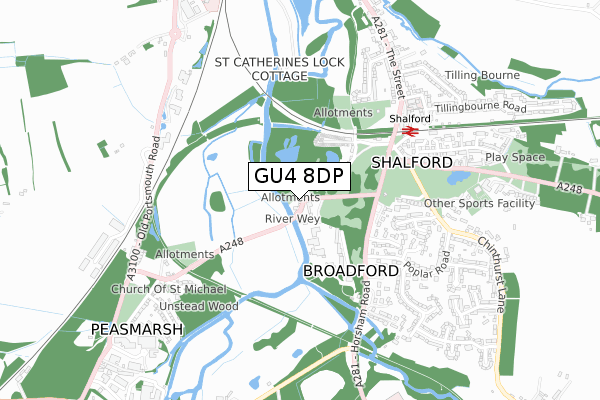 GU4 8DP map - small scale - OS Open Zoomstack (Ordnance Survey)