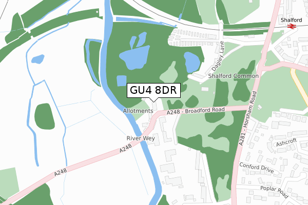 GU4 8DR map - large scale - OS Open Zoomstack (Ordnance Survey)