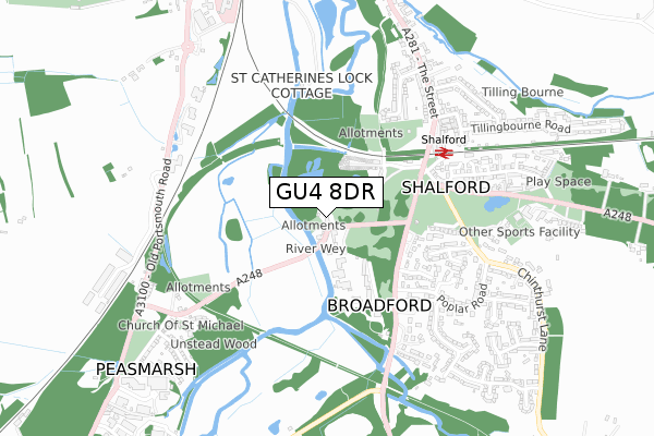 GU4 8DR map - small scale - OS Open Zoomstack (Ordnance Survey)