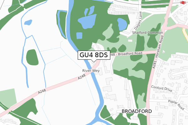 GU4 8DS map - large scale - OS Open Zoomstack (Ordnance Survey)