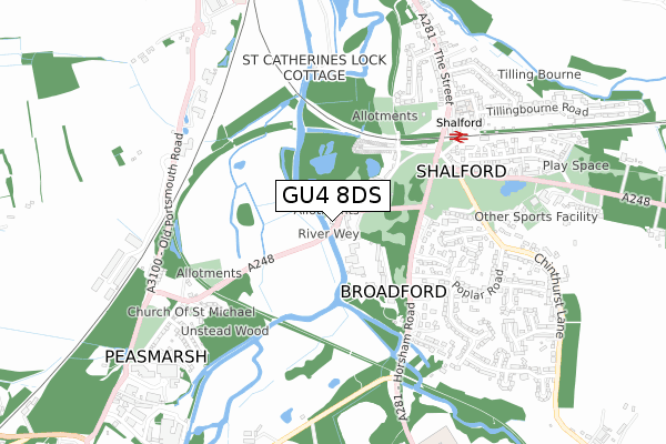 GU4 8DS map - small scale - OS Open Zoomstack (Ordnance Survey)