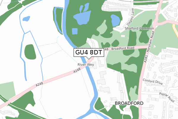 GU4 8DT map - large scale - OS Open Zoomstack (Ordnance Survey)