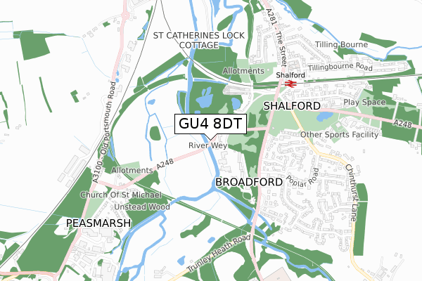 GU4 8DT map - small scale - OS Open Zoomstack (Ordnance Survey)