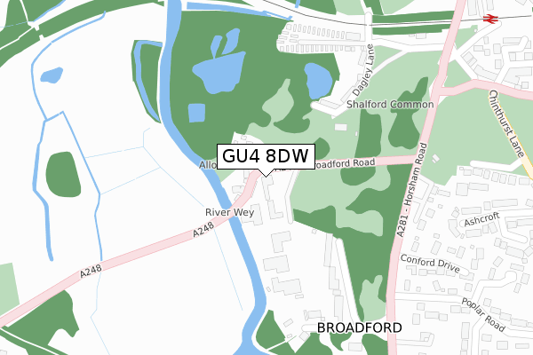 GU4 8DW map - large scale - OS Open Zoomstack (Ordnance Survey)