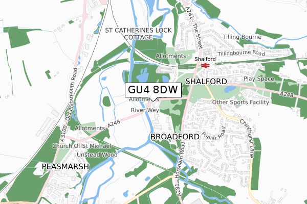 GU4 8DW map - small scale - OS Open Zoomstack (Ordnance Survey)