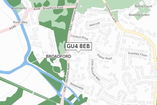 GU4 8EB map - large scale - OS Open Zoomstack (Ordnance Survey)