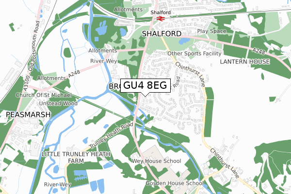 GU4 8EG map - small scale - OS Open Zoomstack (Ordnance Survey)