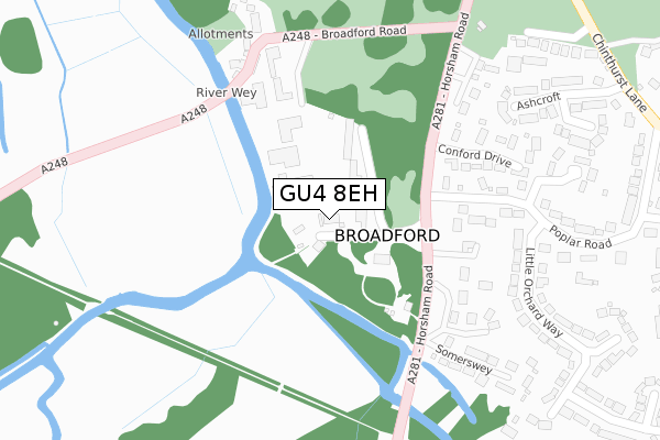 GU4 8EH map - large scale - OS Open Zoomstack (Ordnance Survey)