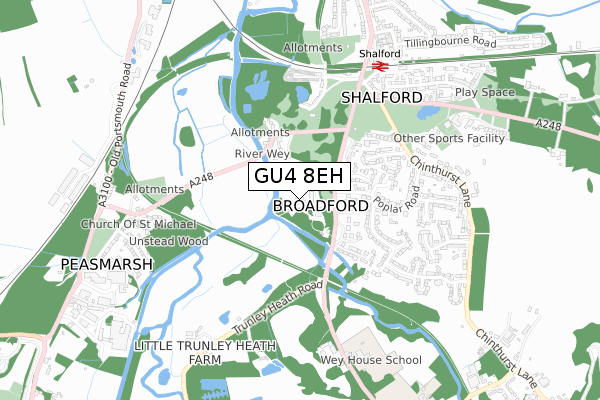 GU4 8EH map - small scale - OS Open Zoomstack (Ordnance Survey)