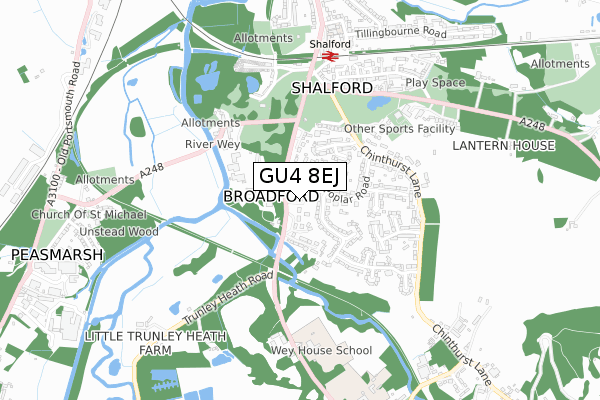 GU4 8EJ map - small scale - OS Open Zoomstack (Ordnance Survey)