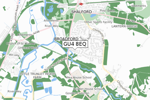 GU4 8EQ map - small scale - OS Open Zoomstack (Ordnance Survey)