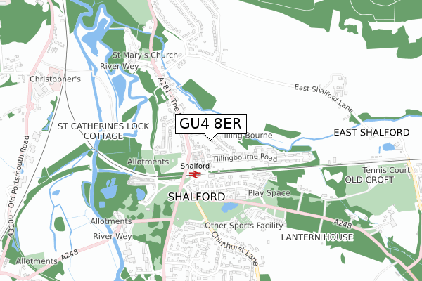 GU4 8ER map - small scale - OS Open Zoomstack (Ordnance Survey)