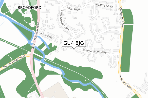 GU4 8JG map - large scale - OS Open Zoomstack (Ordnance Survey)