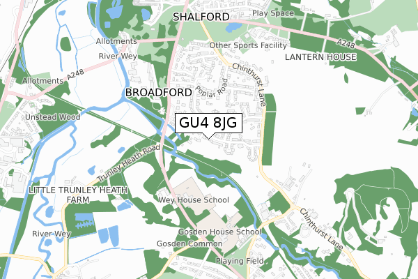 GU4 8JG map - small scale - OS Open Zoomstack (Ordnance Survey)